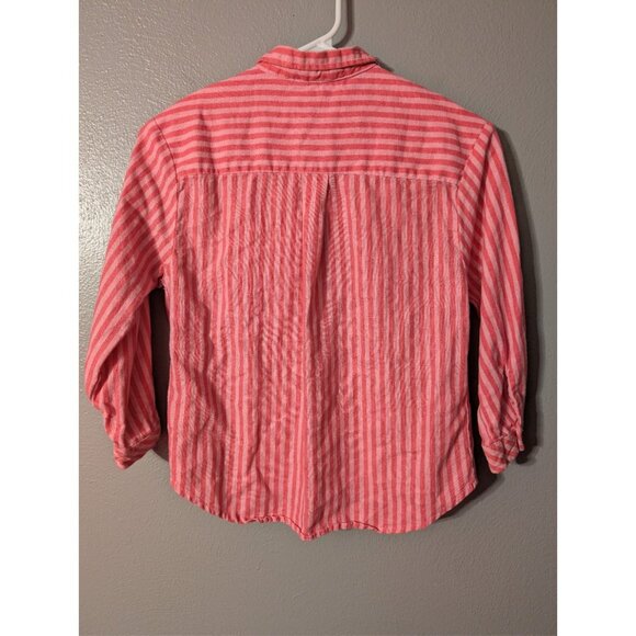 Jessica Simpson Girls 8 Pink Striped Linen Blend Roll Tab Button Shirt Top - Picture 2 of 4